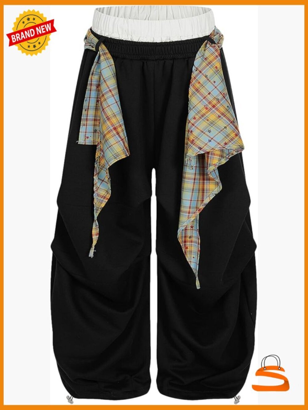Baggy Barrel Sweatpants Double Waist Layered Plaid Wide Leg Y2k